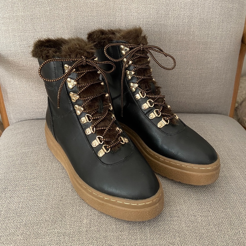 Winter Fur Lined Brown Leather Boot